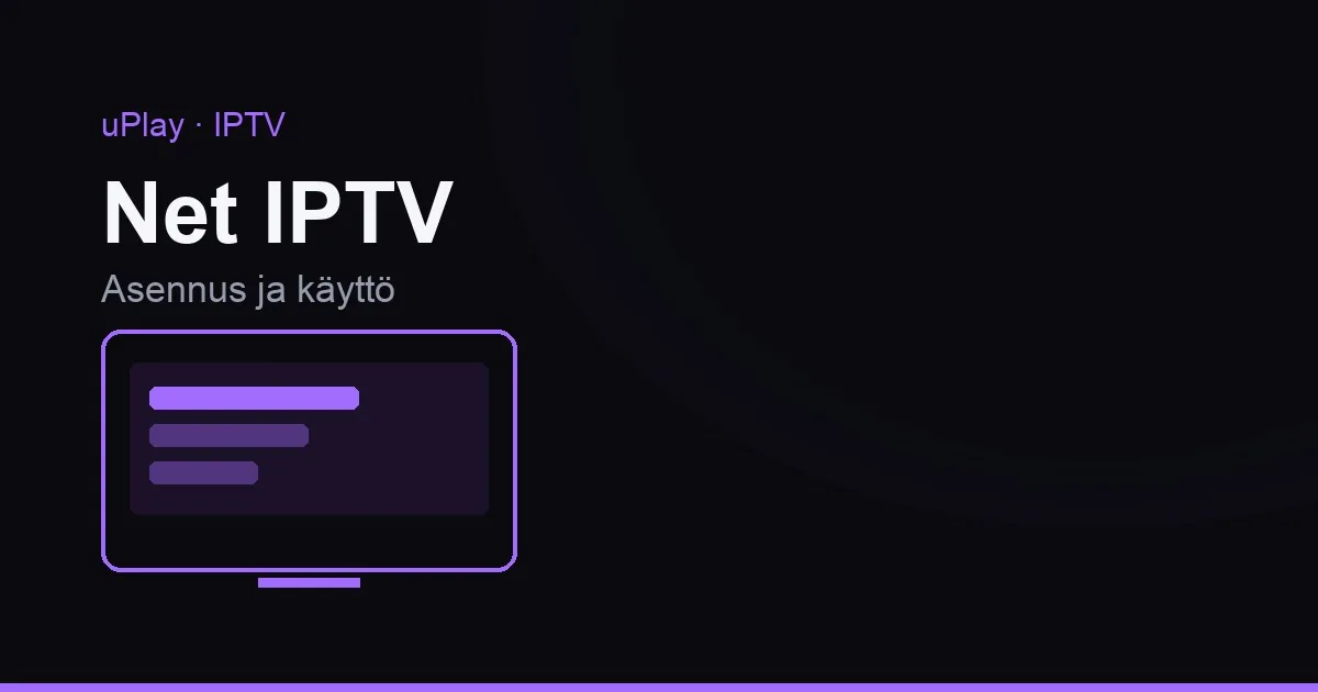 Seinällä oleva Smart TV, jossa Net IPTV -sovellus näyttää kanavaryhmät ja TV-oppaan, etualalla kaukosäädin